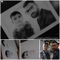 طراحی چهره سیاه قلم  اندازه 35 در 50 دو چهره  هدیه روز پدر ولنتاین روز مرد سالگرد ازدواج