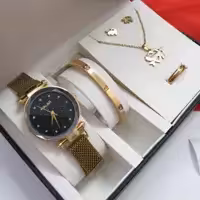 ساعت والار دخترانه با نیم ست و حلقه طلایی