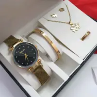 ساعت والار دخترانه با نیم ست و حلقه طلایی