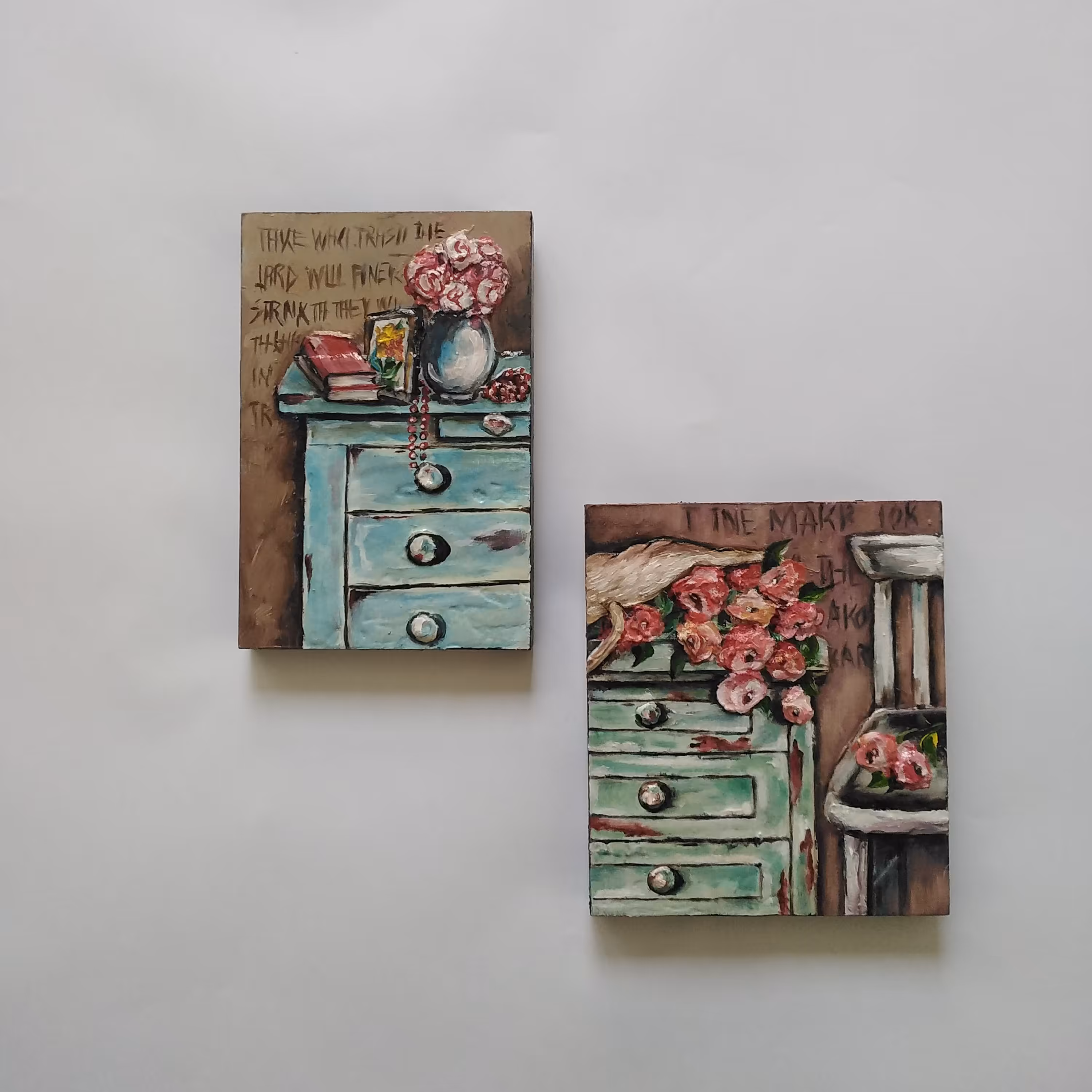 مجموعه دو تایی رنگ روغن در اندازه 13 در 14 کار روی شاسی 