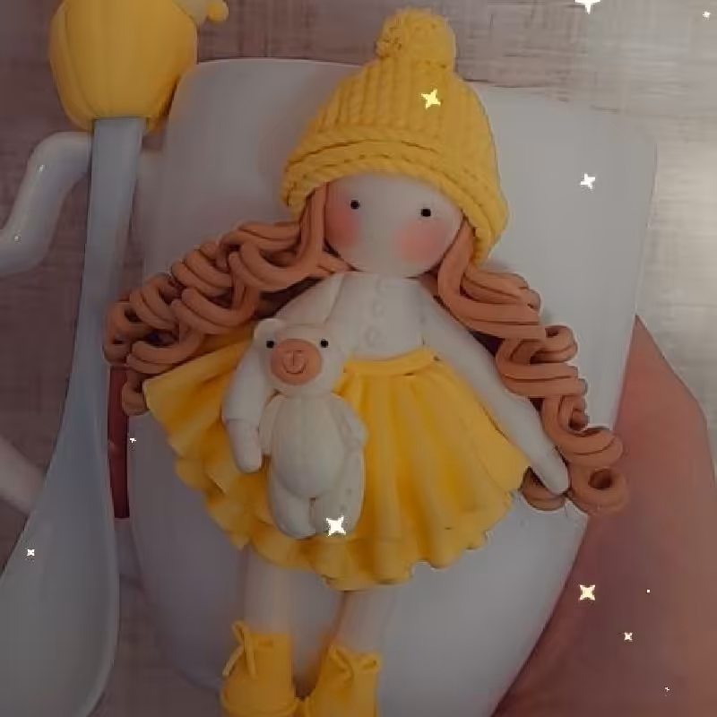 ست قاشق و ماگ عروسکی لباس لیمویی