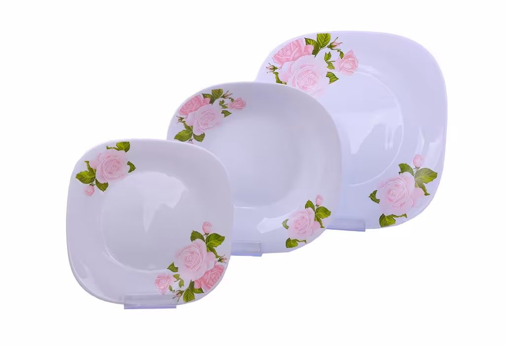 سرویس 6نفره اوپال Leon طرح فلورین سبز صورتی بدون حاشیه