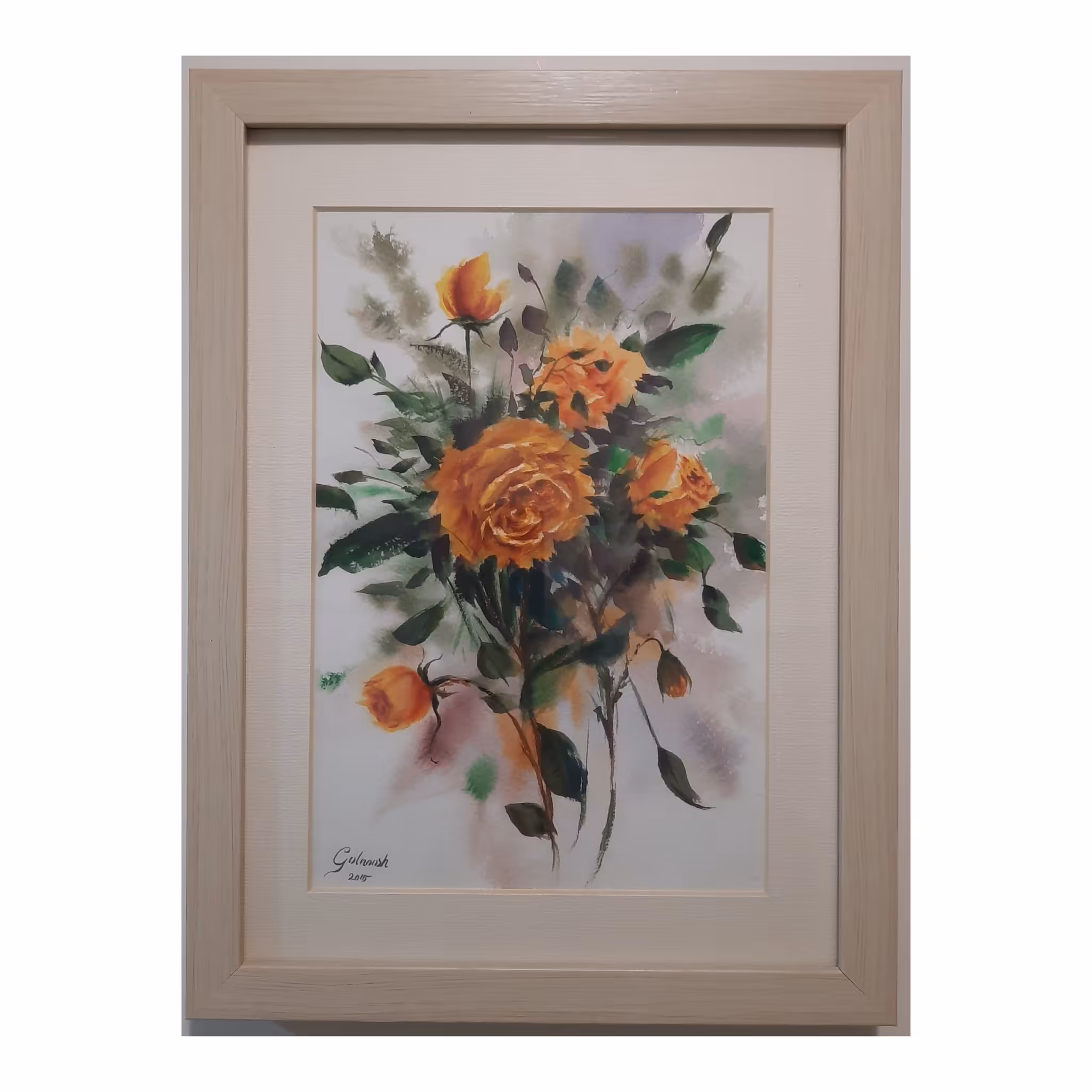 تابلو نقاشی آبرنگ گل 36 در 26 سانتیمتر با قاب 