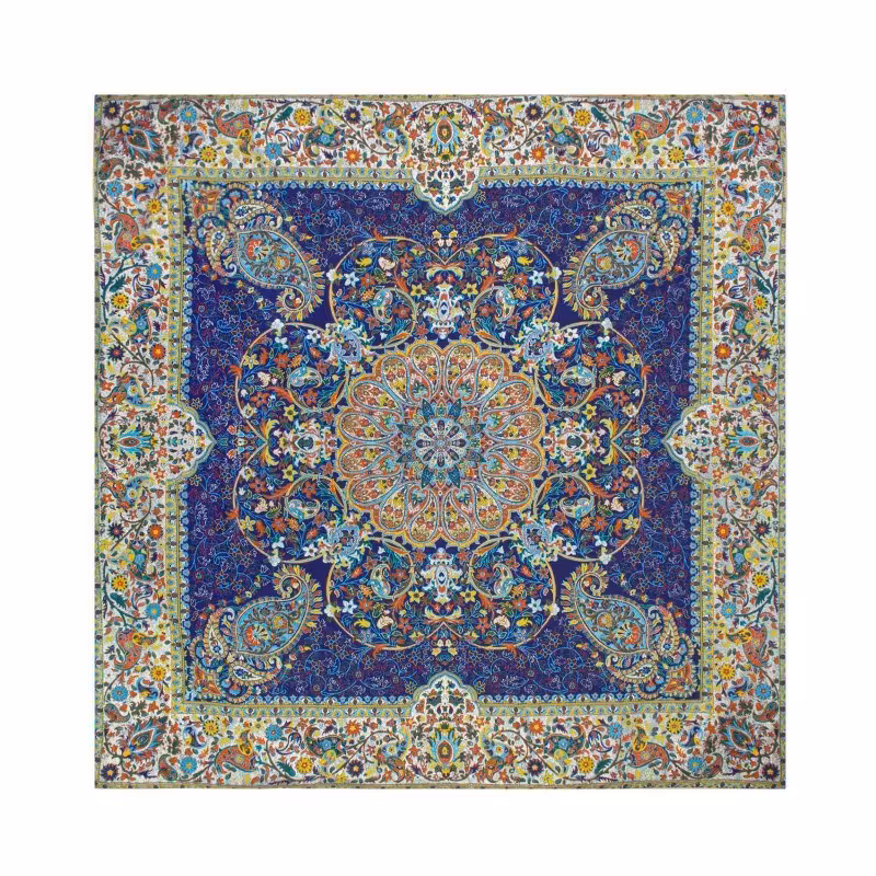 رومیزی ترمه طرح افشار(سایز 100x100) سرمه ای آبی