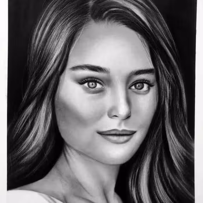 نقاشی سیاه قلم چهره a3دو  چهره در یک صفحه بدون قاب