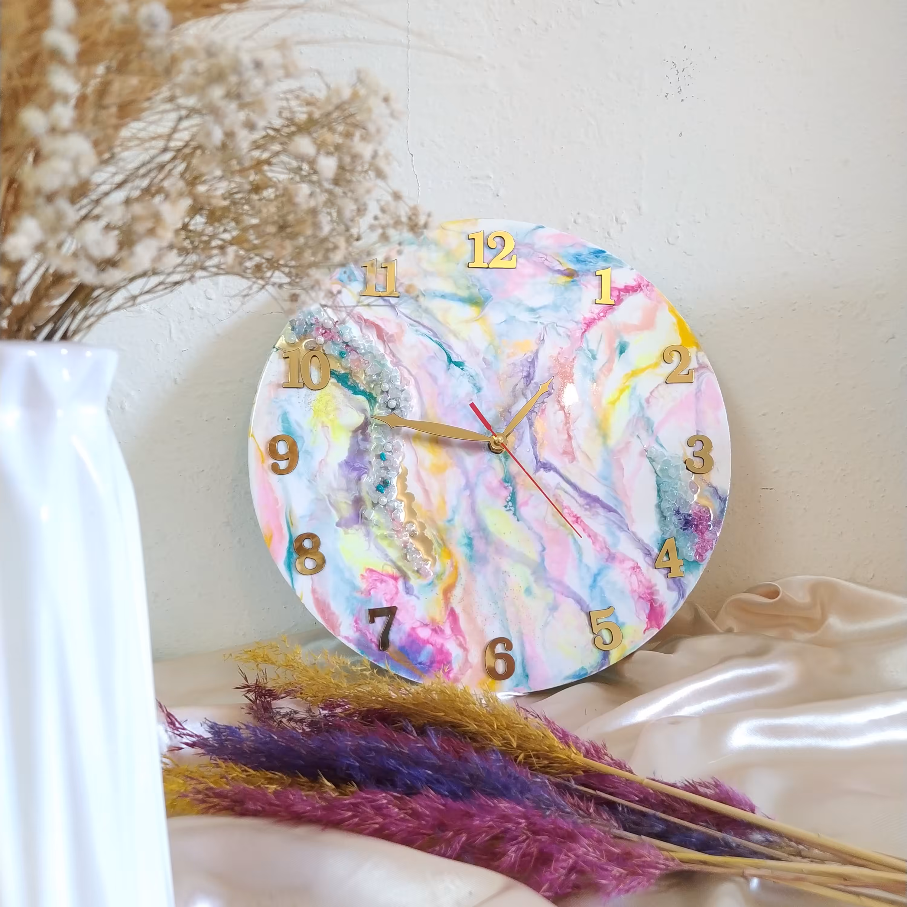 ساعت دیواری رزینی طرح آبرنگ قطر 35 