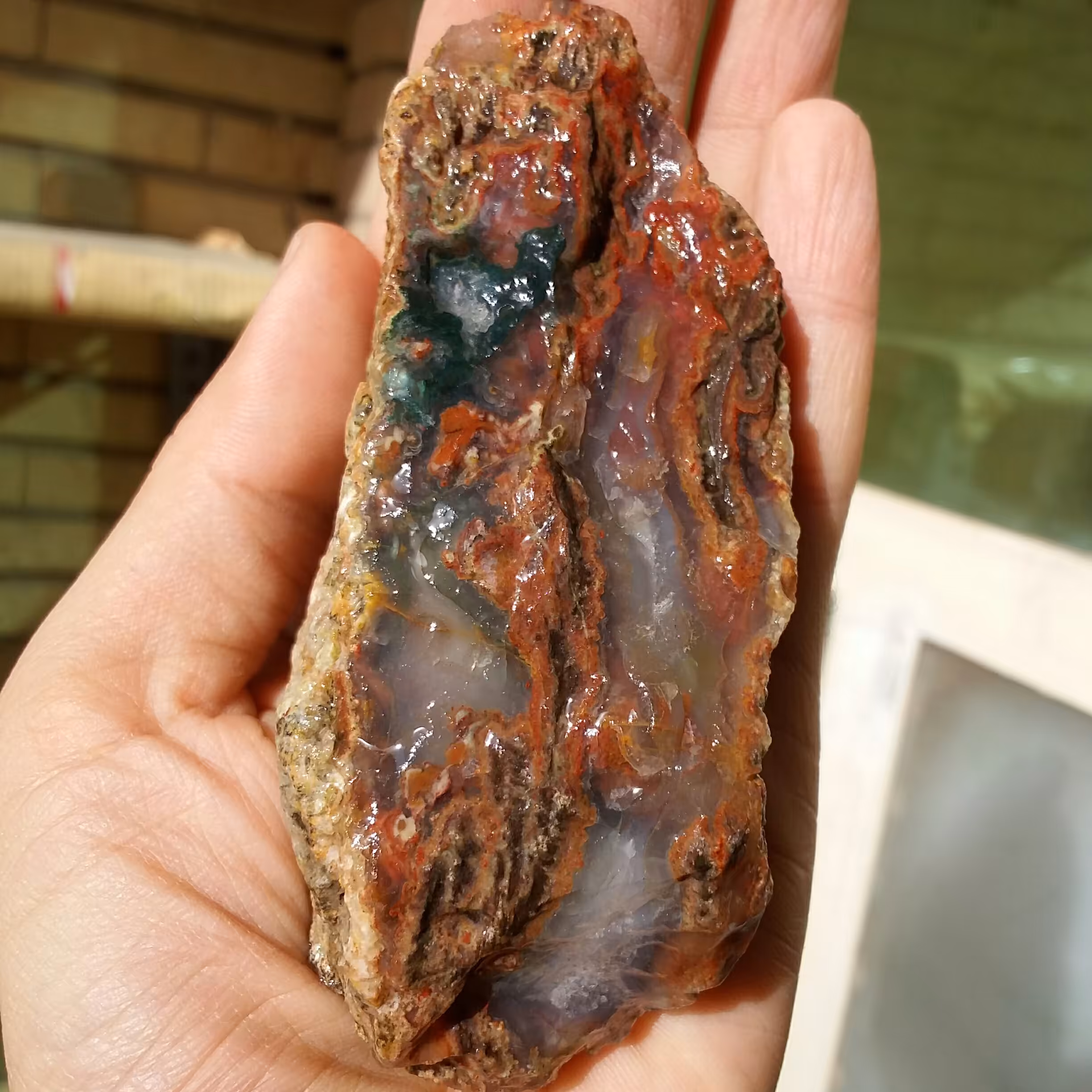 سنگ راف عقیق سلیمانی رنگی منظره دار محشر کاملا طبیعی خاااص