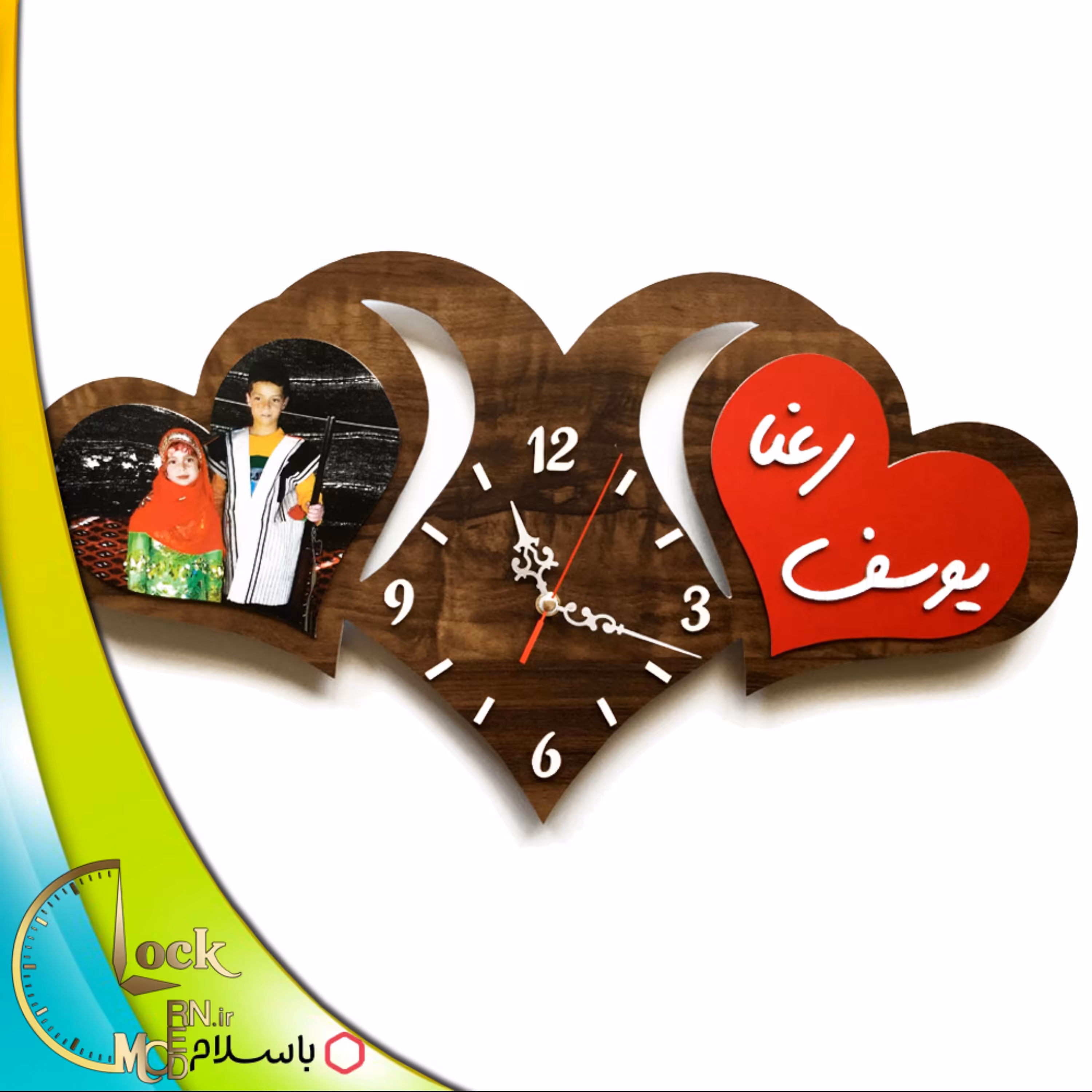 ساعت دیواری طرح قلبی عکس دار با اسم کد 315