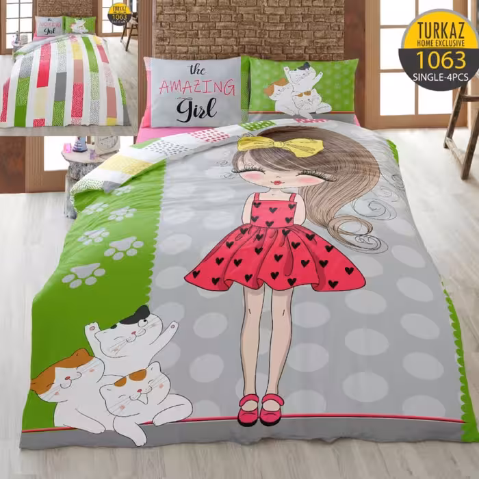 سرویس لحاف روتختی 1 نفره چاپی تنسل برند ترکاز(Turkaz) کد 1063