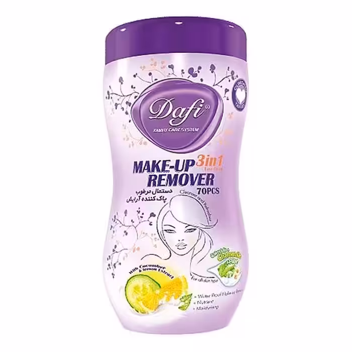 دستمال مرطوب پاک کننده آرایش کمر باریک دافی مدل 3in1 بسته 70 عددی