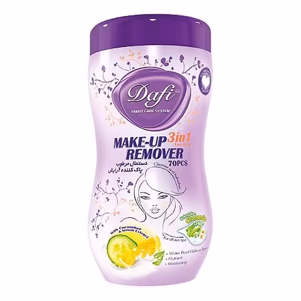 دستمال مرطوب پاک کننده آرایش کمر باریک دافی مدل 3in1 بسته 70 عددی