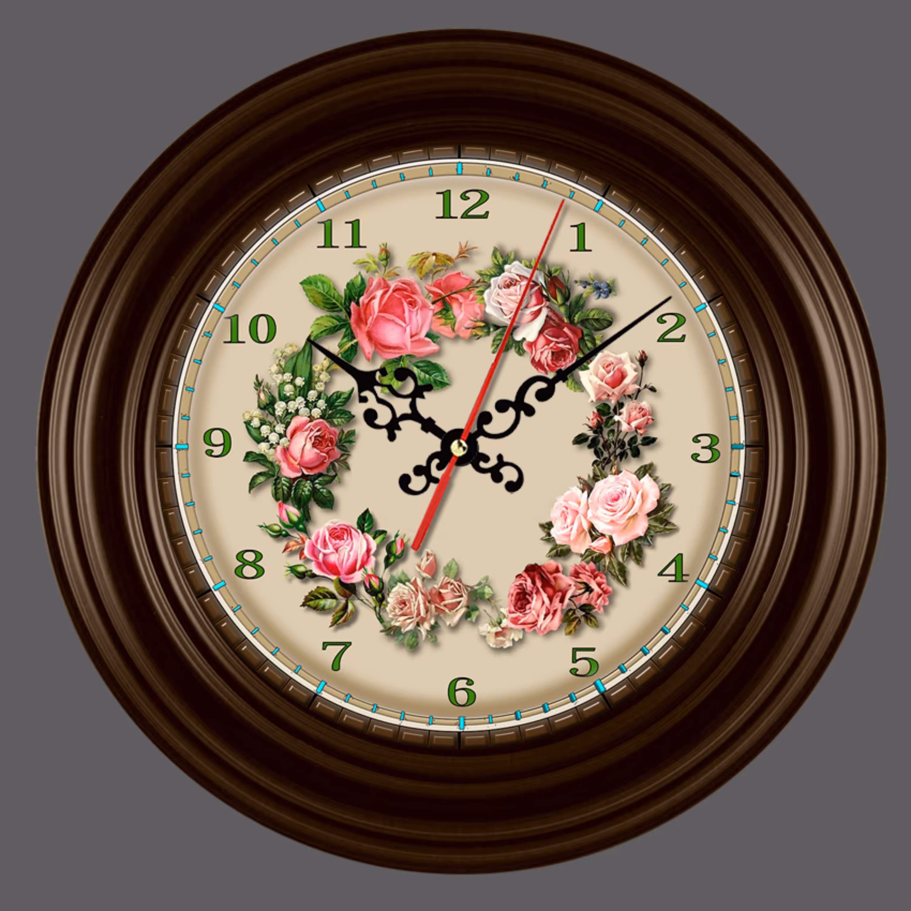 ساعت دیواری 50 سانت قهوه ای طرح گل
