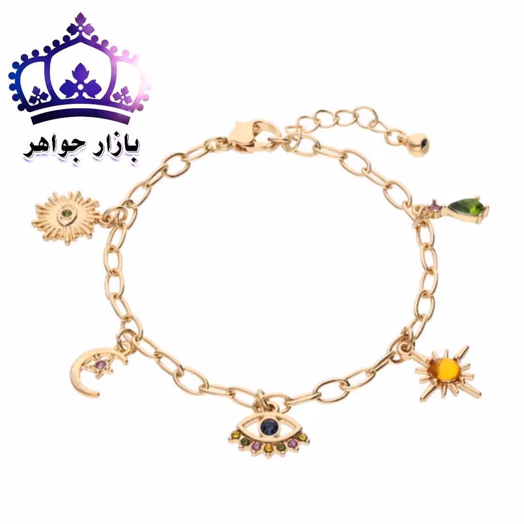 دستبند چشم ماه ستاره خورشید طلایی ،رنگ ثابت مراقبتی،دستبند خوشگل،بدلیجات اروپایی،قیمت عمده، دختر ، کادو ، روز ،اکسسوری