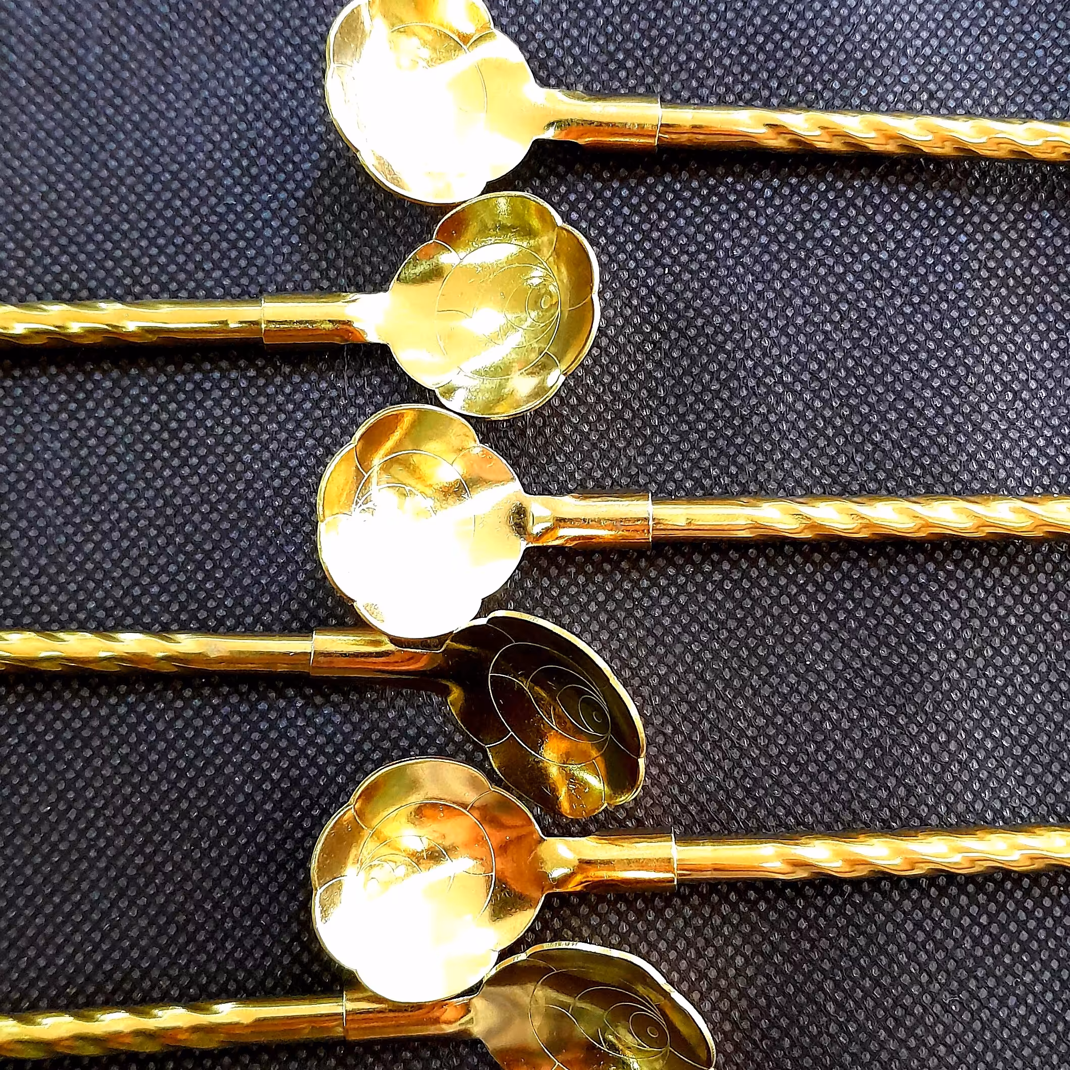  نی قاشق شربت خوری استیل گل رنگ طلایی 