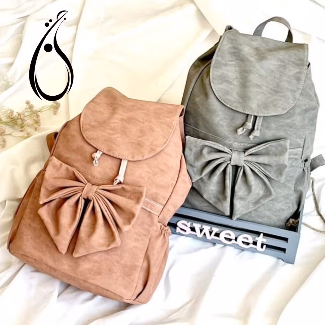 کوله پشتی مدرسه پاپیونی شیک و زیبا جادار و با کیفیت عالی مشکی گلبهی طوسی روشن سبز آبی  سفید خردلی