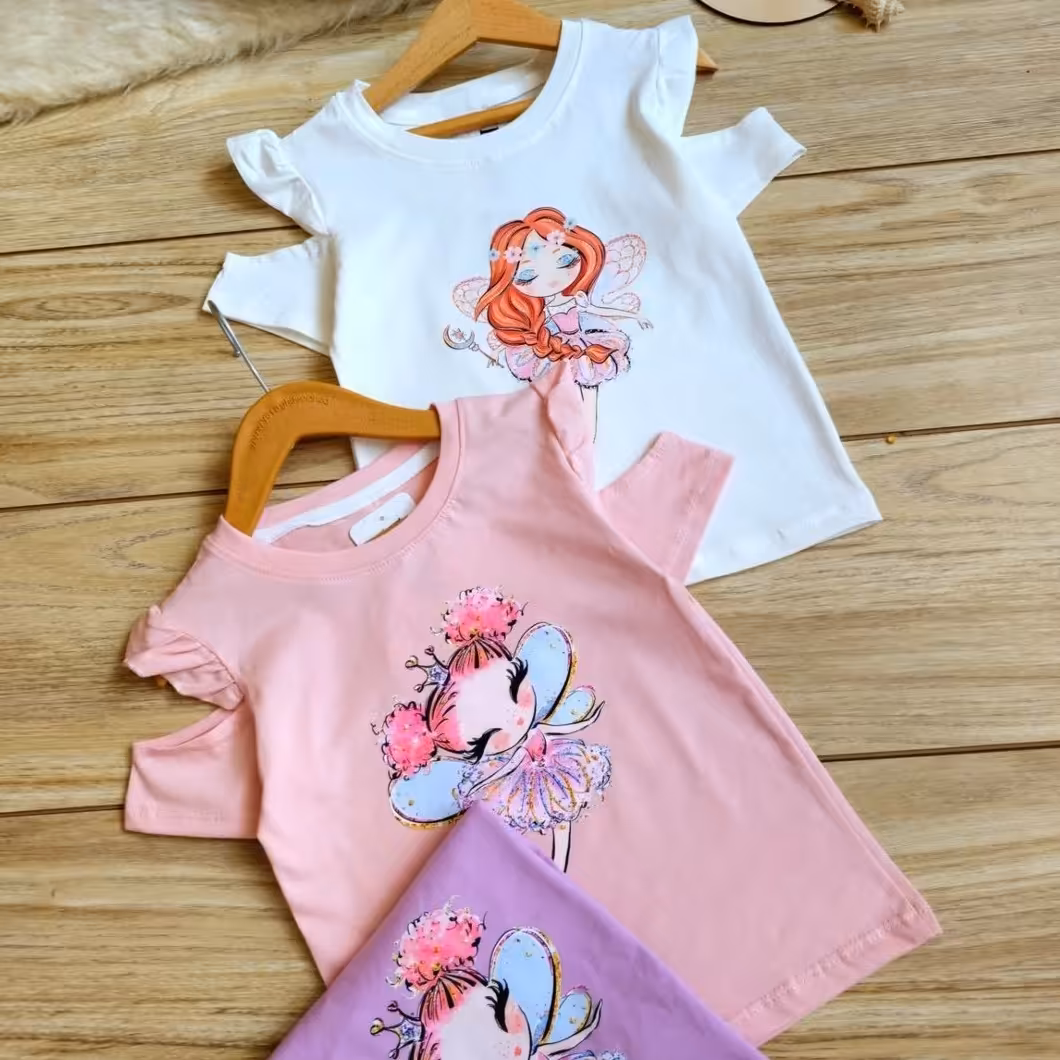 تیشرت تک دخترانه نخ پنبه در دو طرح مناسب 2تا8سال