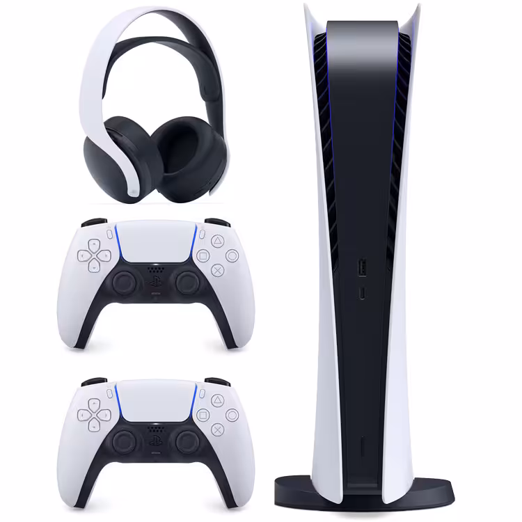 پلی استیشن 5 دیجیتال به همراه دسته اضافه سفید و هدست Pulse 3D