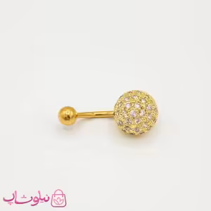 پیرسینگ ناف مدل توپی نگیندار طلایی کد 991-2
