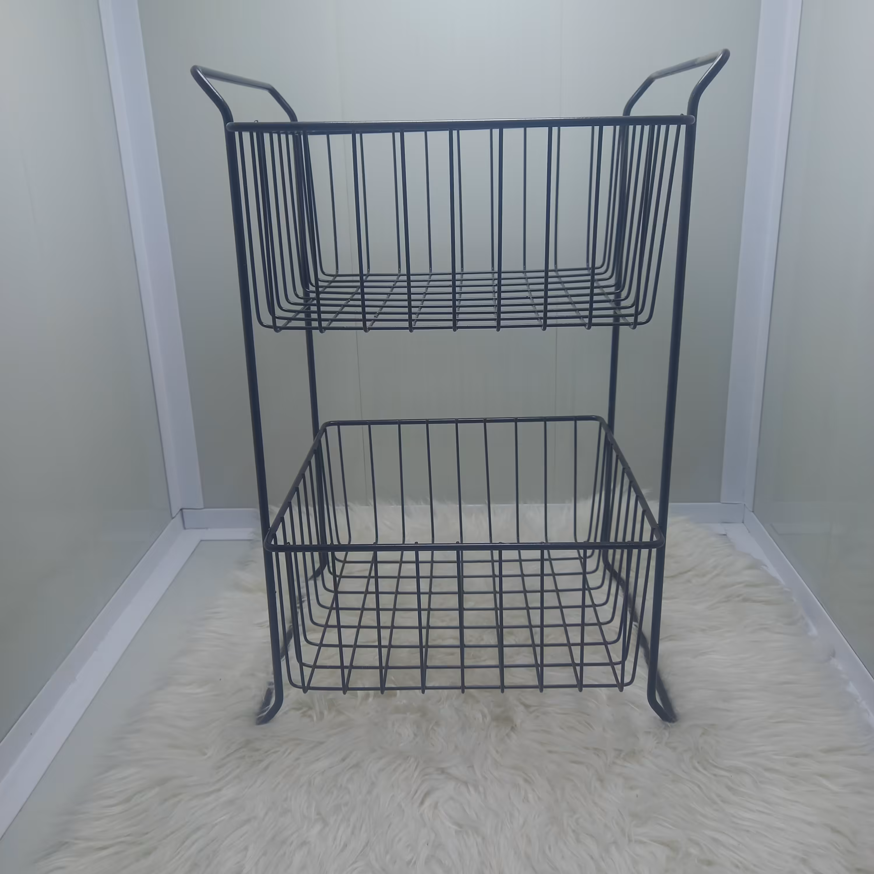 سبد سیب زمینی پیاز دو طبقه مشکی و سفید مدل ثابت