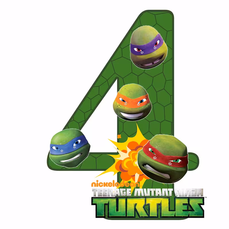 استند رومیزی تولد مدل عدد 4 طرح لاک پشت های نینجا کد 1237