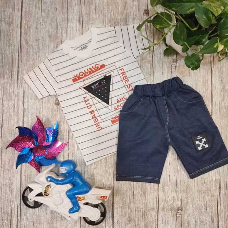 تیشرت شلوارک پسرانه  طرح سفید جنس پنبه  سایز 4045