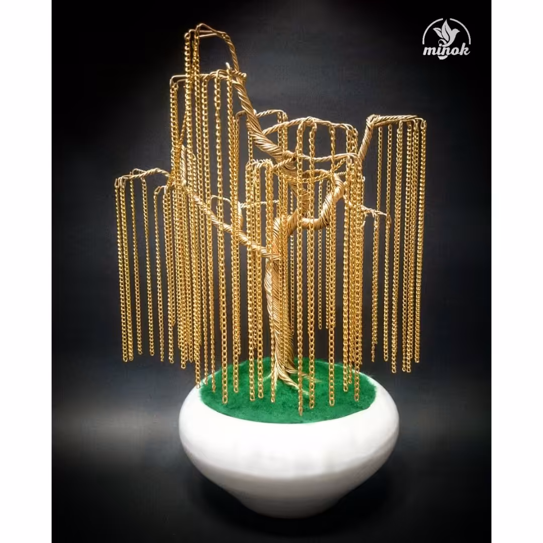 درختچه سیمی طرح بید مجنون  طلایی متالیک 