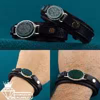 دستبندست چرم گاوی طبیعی عقیق سبزخراسان قاب نقره دستساز