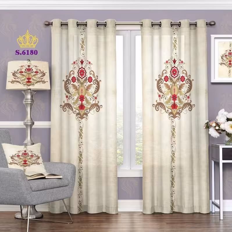 پرده پذیرایی دو قواره طرح گل کد S6180