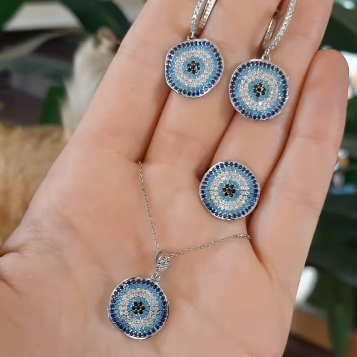 نیم ست نقره چشم نظر موجی 