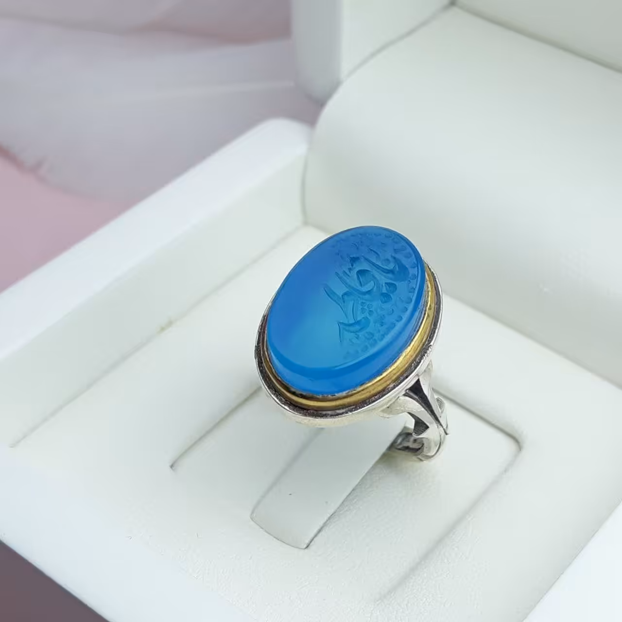 انگشترنقره مردانه عقیق آبی خط درجه یک ارسال وسایزرایگان
