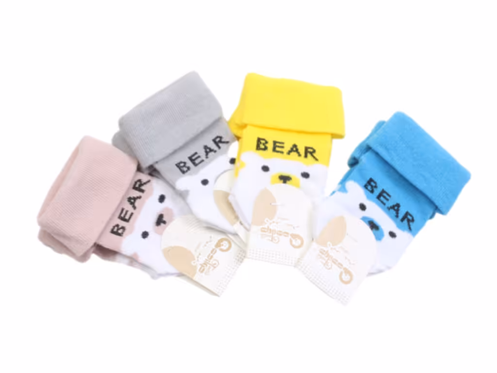 جوراب نوزادی 24-18 ماه لبه دوبل طرح خرس