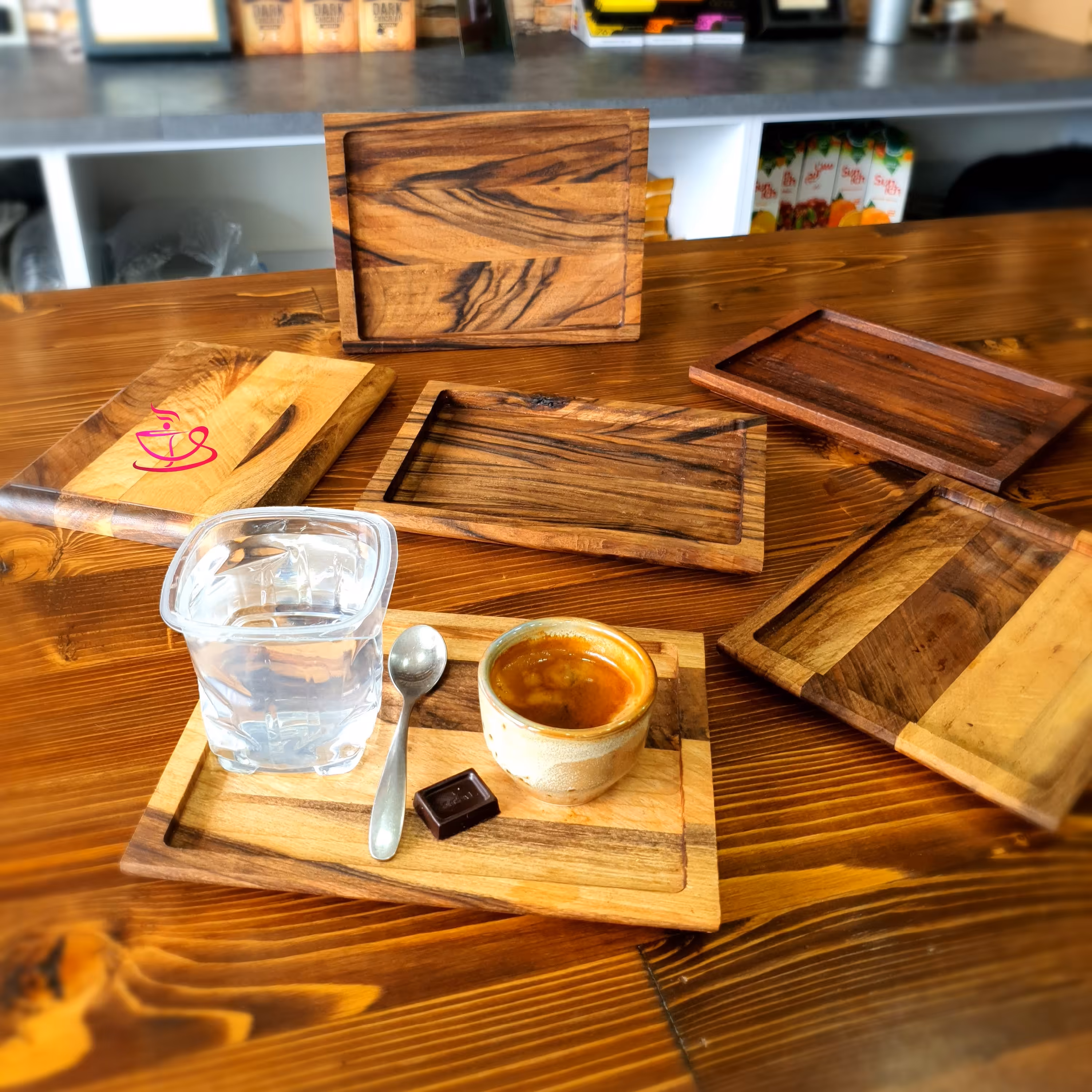 سینی چوب گردو مخصوص سرو نوشیدنی اسپرسو