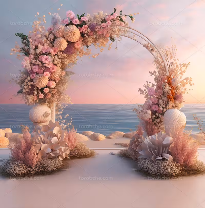 بک دارپ عکاسی ساحل و حلقه گل صورتی | گرافیک با طعم تربچه