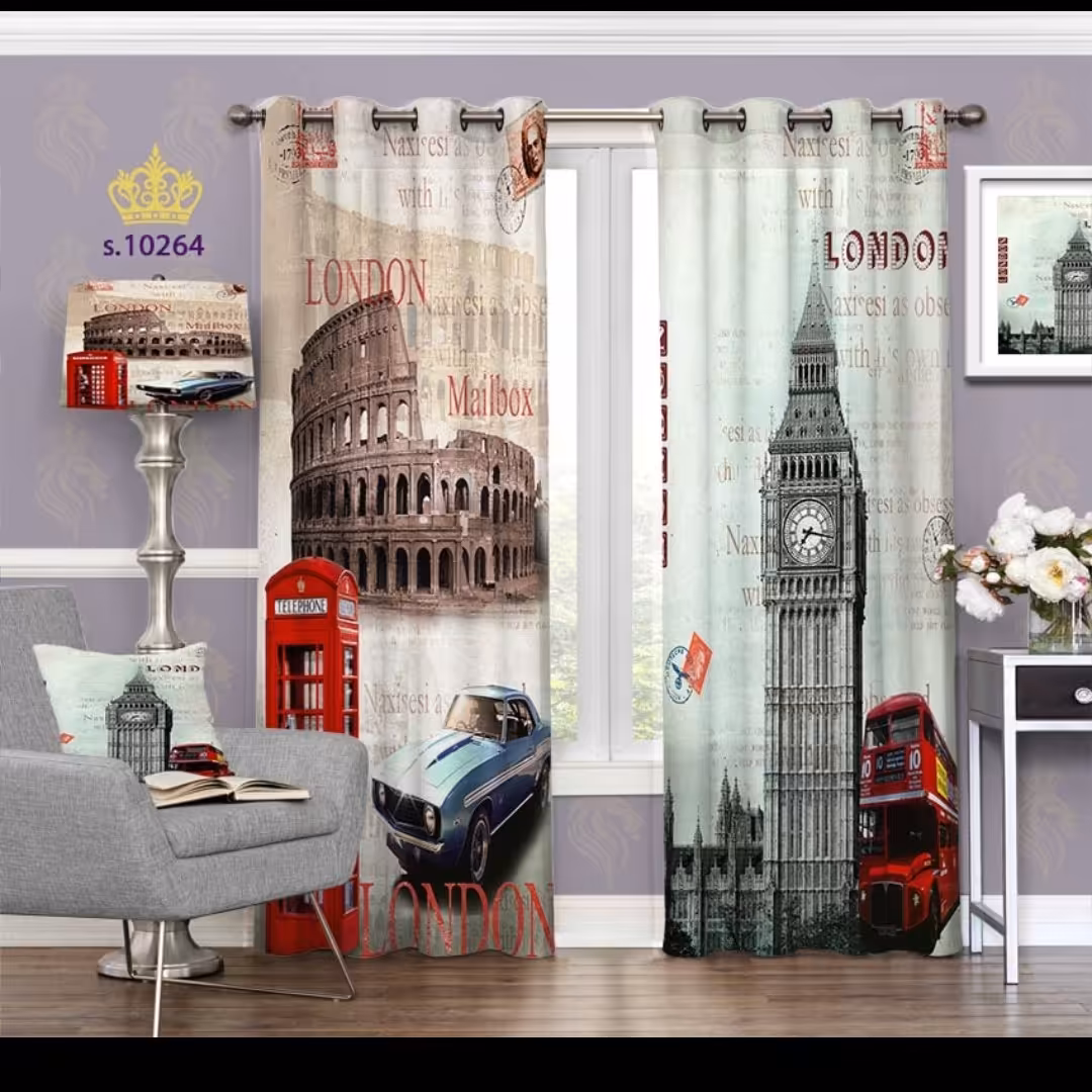 پرده اتاق خواب پسرانه دو قواره طرح منظره ماشین کد S10264