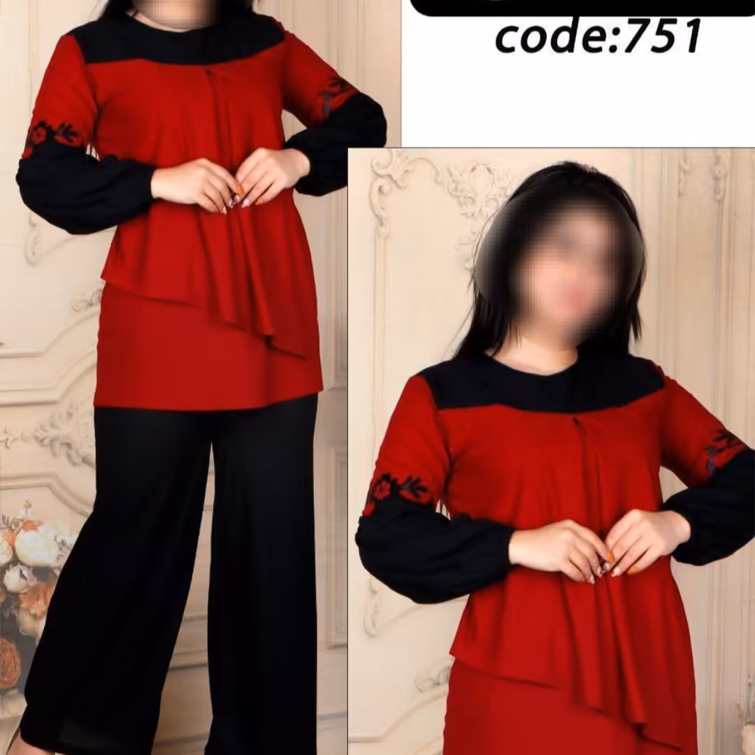 ست تونیک شلوار زنانه آستین لیزری رنگبندی بسیار شیک و زیبا