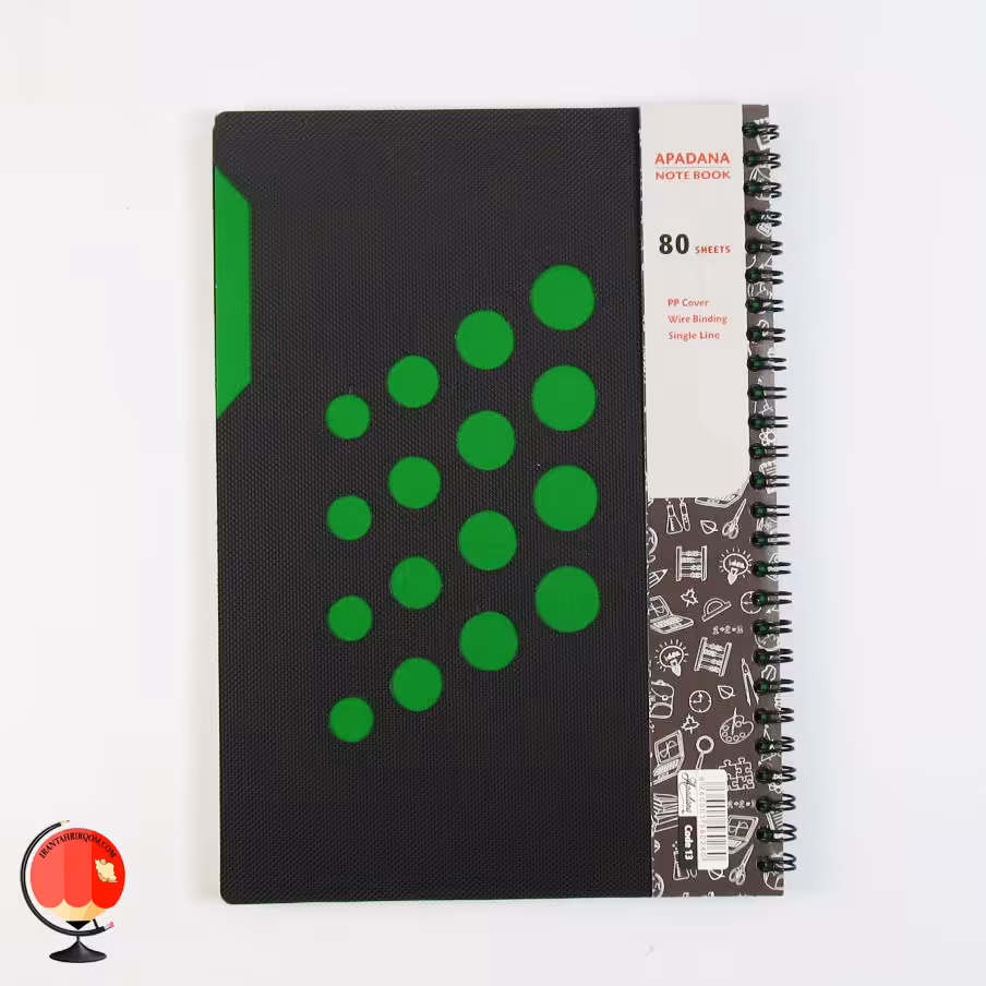 دفتر مشق 80 برگ فنر دوبل دایکاتی سبز آپادانا