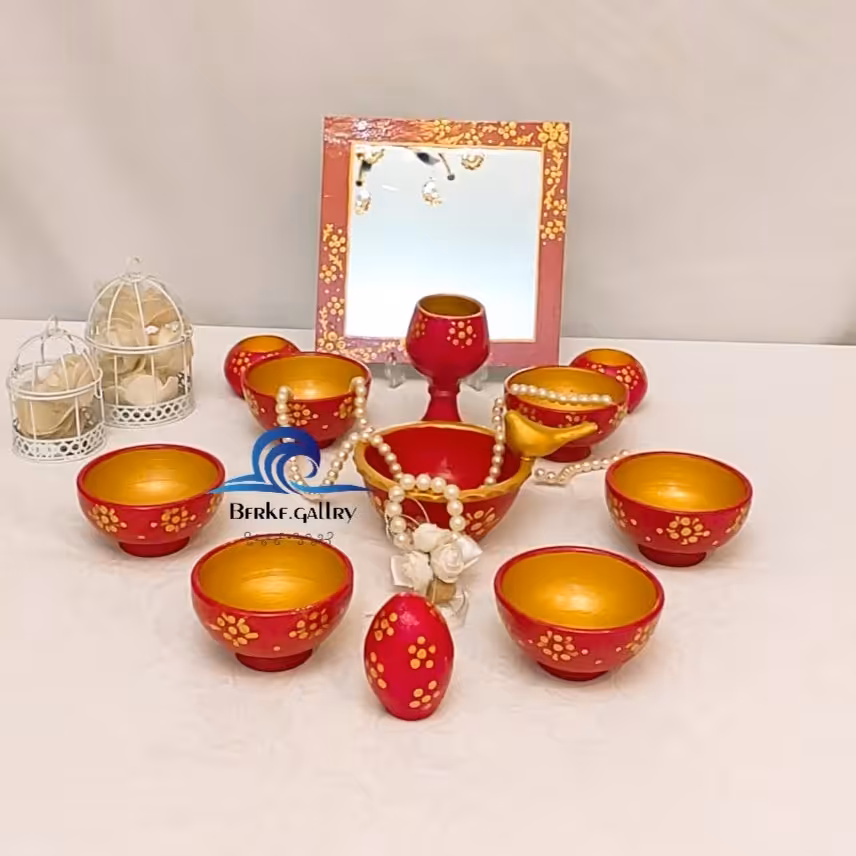 هفت سین کاسه ای قرمز طلایی زیبا مخصوص عید سال1401