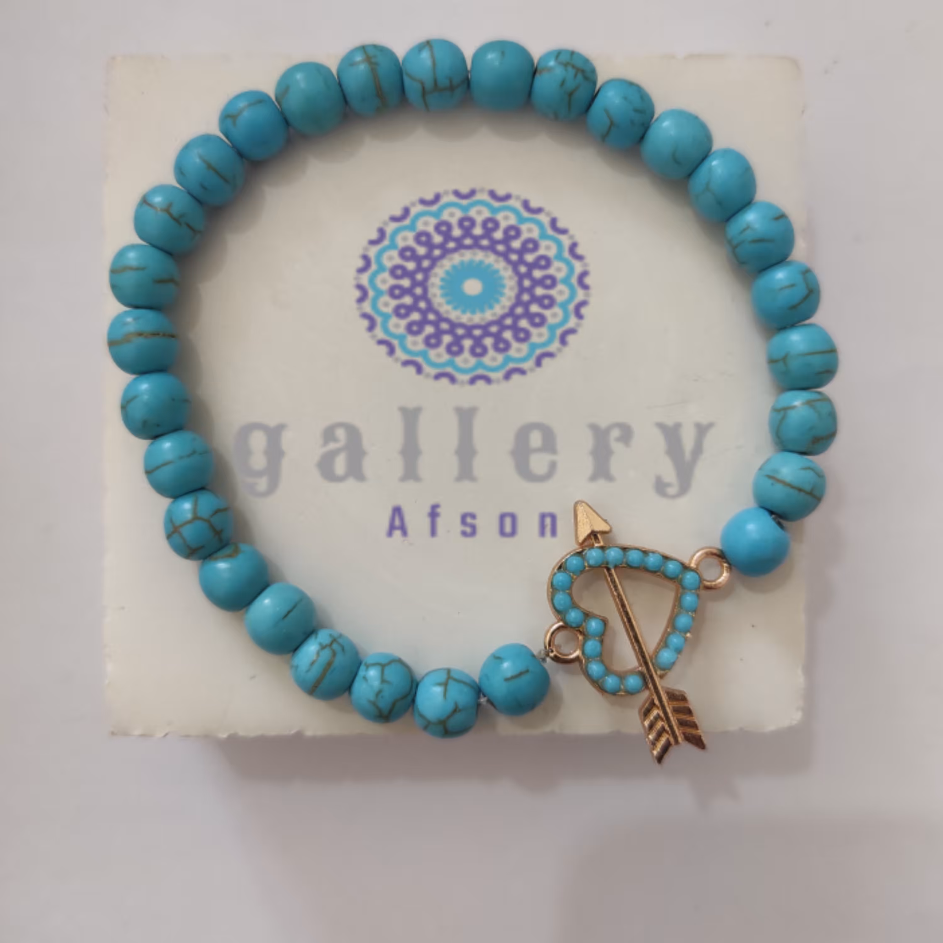 دستبند سنگ فیروزه (طرح قلب رنگ ثابت)