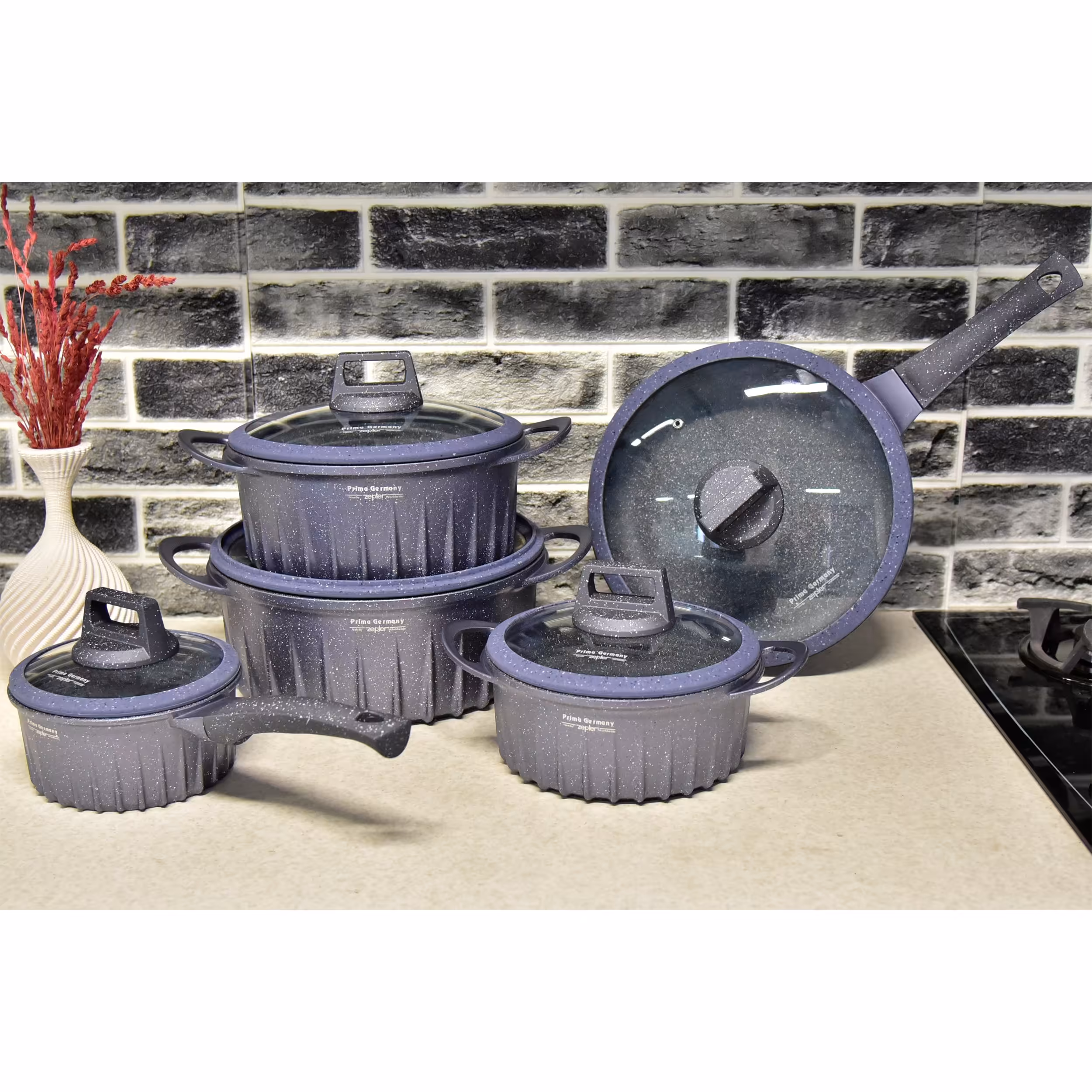 سرویس قابلمه 10 پارچه گرانیتی( دورو گرانیت ) برند پریما Prima Germany  رنگ آبی یا سرمه ایی