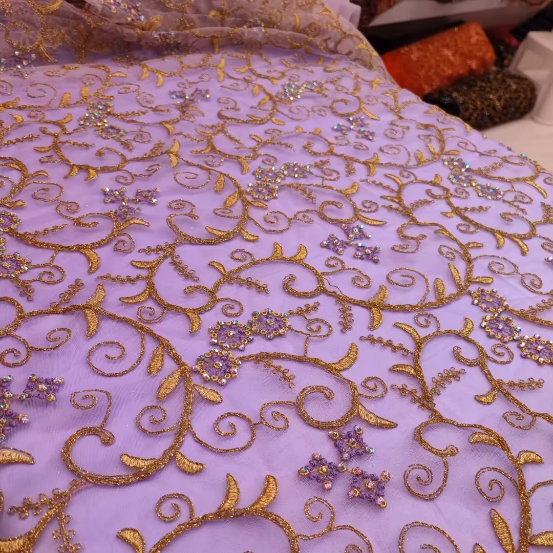 پارچه تور هندی مجلسی سوزن دوزی ونگین کاری 