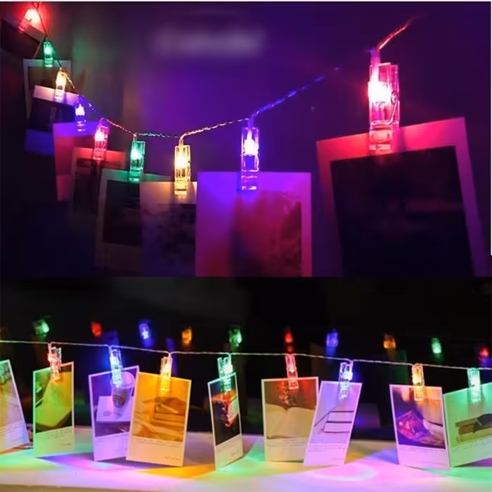 ریسه گیره ای 20  ال ای دی  رنگی نور ثابت  ریسه گیره عکس رنگارنگ