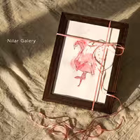 تابلو نقاشی آبرنگ طرح فلامینگو اوریگامی