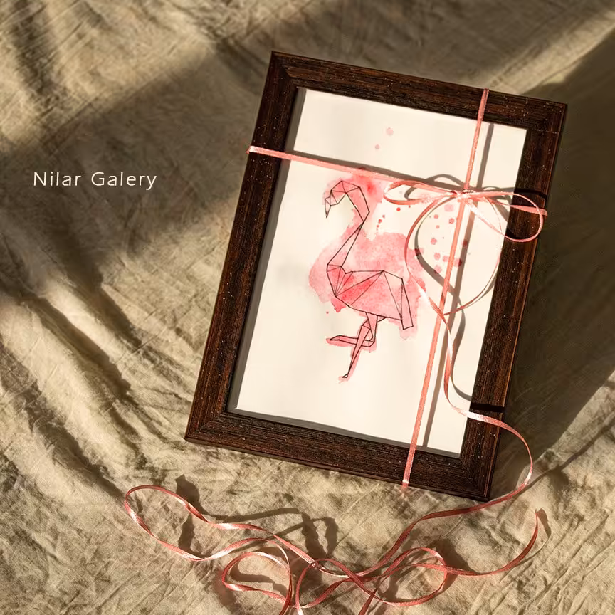 تابلو نقاشی آبرنگ طرح فلامینگو اوریگامی