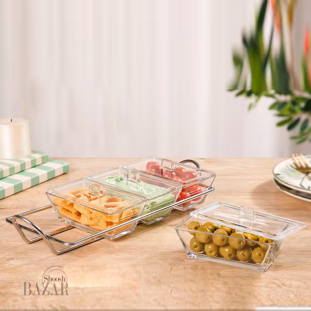 اردوخوری شیشه ای مستطیل 4 خانه درب دار لیمون 2105