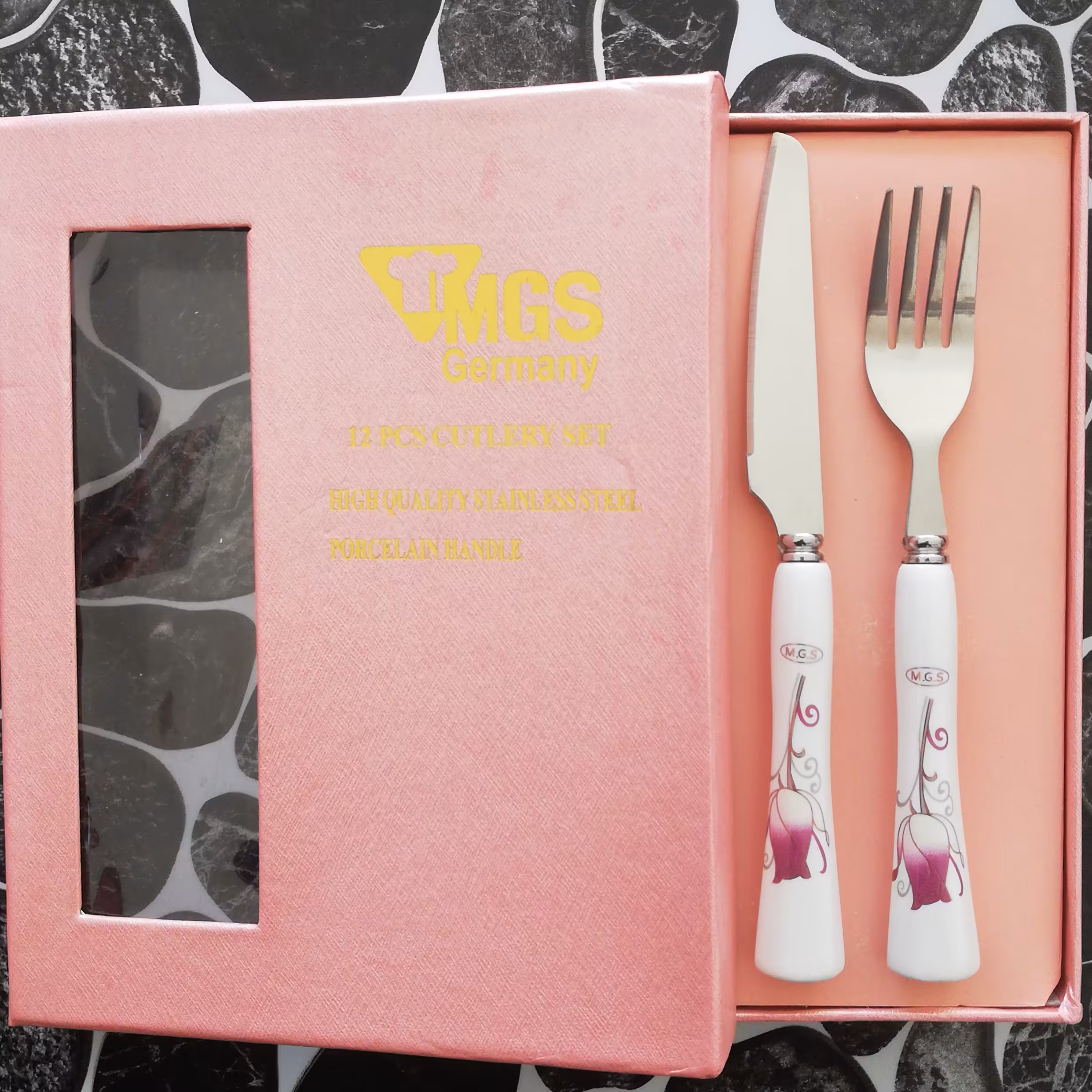 کارد و چنگال دسته سرامیکی ام جی اس (MGS) بسته 12 عددی