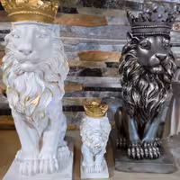 مجسمه شیر تاجدار پلی استر 35سانتی سفید مشکی نقره ای 