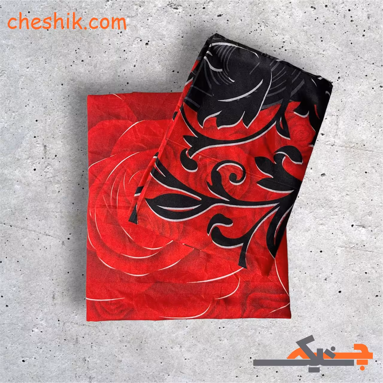 سرویس روتختی (روتشکی) کشدار 2 نفره 3تکه طرح گل رز (مشکی-قرمز) با عرض 180