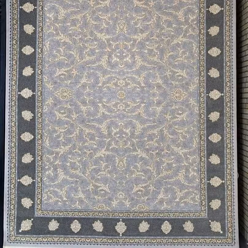 فرش ماشینی گل برجسته9متری تراکم3000طرح یزدان رنگ سیلور