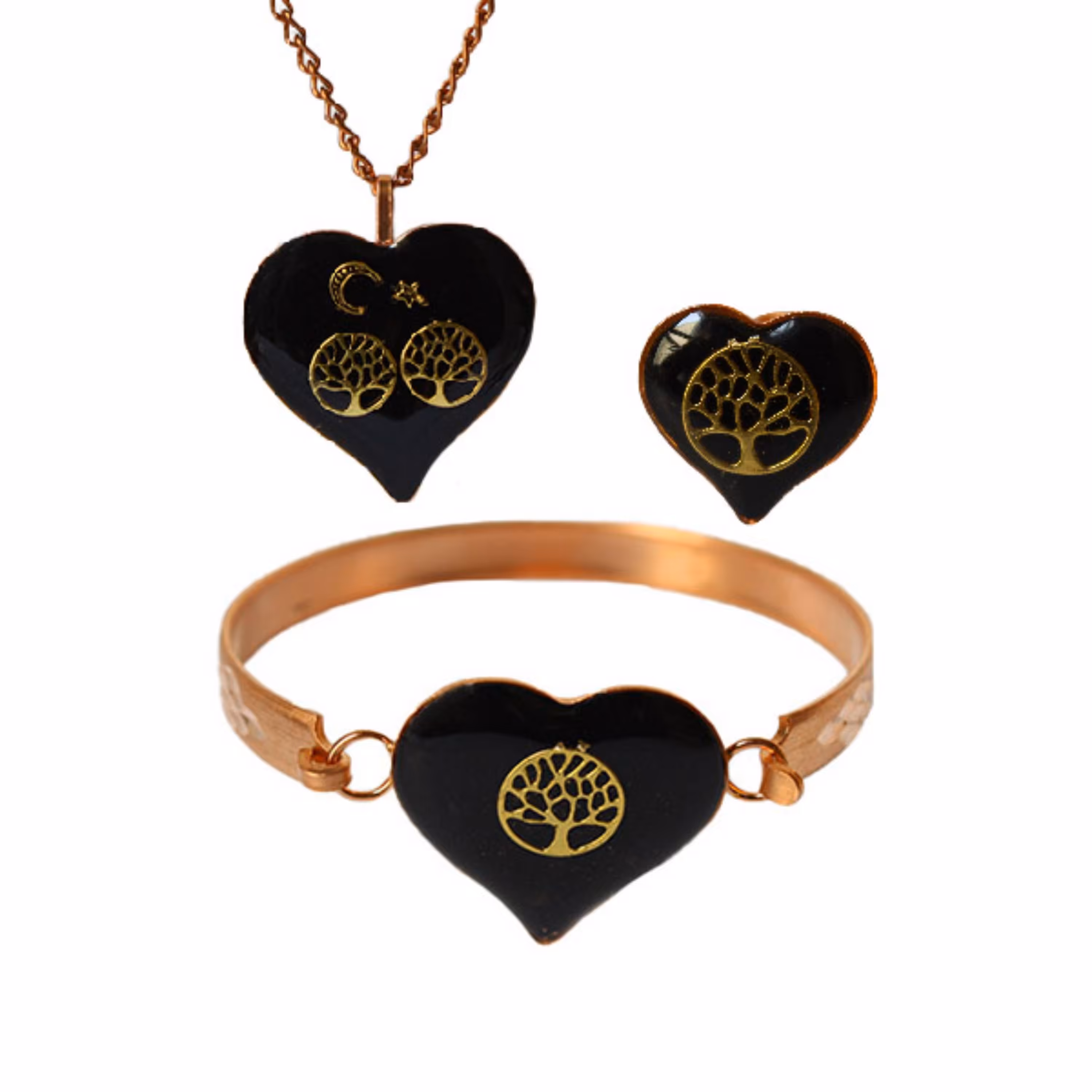 ست گردنبند و دستبند و انگشتر سه بعدی قلب و درخت کد JW233