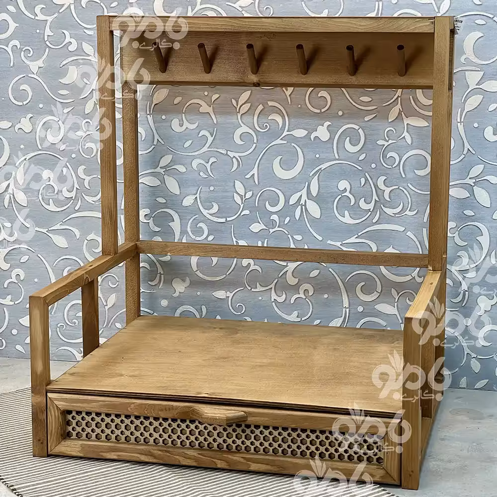 استند چوبی اسپرسو آویز لیوان دار حصیری